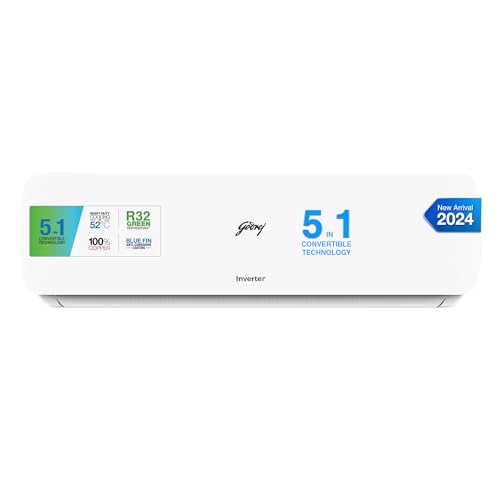 Godrej 1.5 Ton 3 Star, 5-In-1 Convertible Cooling, Inverter Split AC (Copper, Heavy-Duty Cooling at 52 Deg Celcius, 2024 Model, AC 1.5T EI 18NINV3R32 WYE, White)