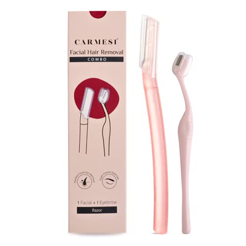 Carmesi Women's Face Hair Removal Combo | Pack of 1 Face Razor & 1 Eyebrow Razor | Instant & Painless Hair Removal | Eyebrows, Upper Lip, Peach Fuzz, Sideburn, Forehead