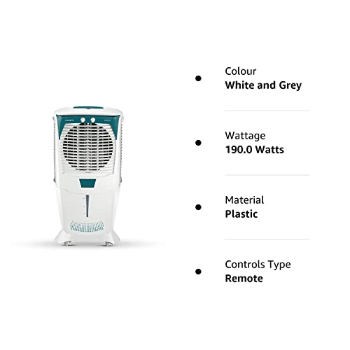 Crompton Ozone Desert Air Cooler- 75L; with Everlast Pump, Auto Fill, 4-Way Air Deflection and High Density Honeycomb Pads; White & Teal