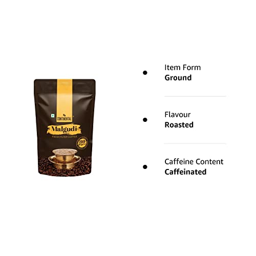 Continental Malgudi Filter Coffee 500gm Pouch | (80% Coffee - 20% Chicory) | Traditional South Indian Filter Coffee Powder | Freshly Roasted Ground Coffee