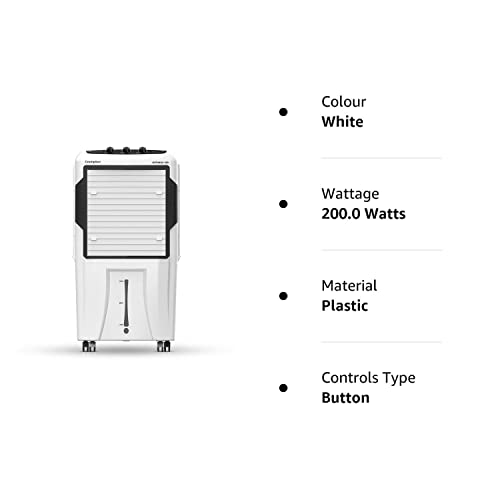 Crompton Optimus Desert Air Cooler- 100L; with 18” Fan, Everlast Pump, Large & Easy Clean Ice Chamber, Humidity Control; White & Black