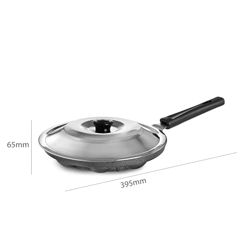 CELLO Appam Patra with Stainless Steel Lid Non-Stick Heavy Duty Aluminium 25 cm, 12 Cavity | Single Handle with SS Lid | Appam Maker | Appam Patra | Appam pan | Litti Maker | Black