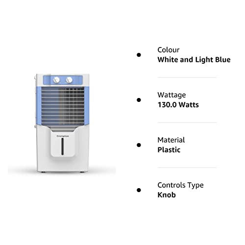 Crompton Ginie Neo Table-Top Personal Air Cooler- 10L; with 4-Way Air Deflection and High Density Honeycomb pads; White & Blue