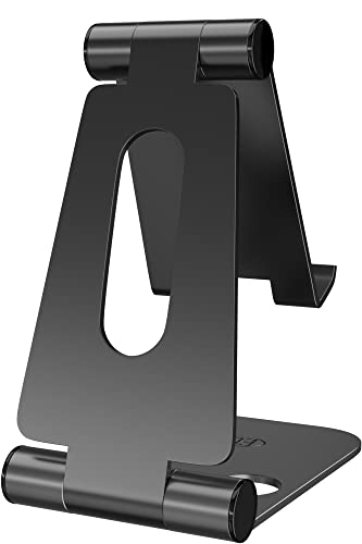 ELV Aluminum Adjustable Mobile Phone Foldable Tabletop Stand Dock Mount for All Smartphones, Tabs, Kindle, iPad (Black)