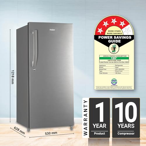 Haier 190L 4-Star Direct Cool Single Door Refrigerator (HED-204DS-P, Dazzle Steel, 2024 Model)