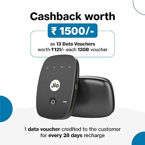 JioFi M2S Black | 4G Router from Jio | On The Go Device | Video & HD Voice Calls | Connect & Share | Cashback Worth ₹1500*