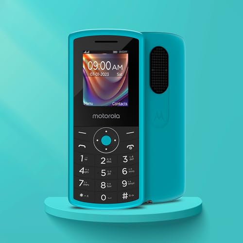 Motorola All-New A10 Dual Sim keypad Phone with Voice Feature | Long-Lasting Battery Backup | Wireless FM with Recording | Bluetooth Connectivity | Auto Call Recording | Teal Blue