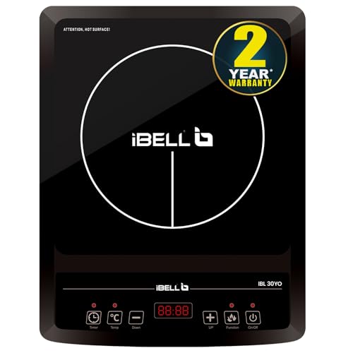 iBELL IBL30YO Induction Cooktop with Crystal Glass Top, 2000W, Auto Shut Off and Overheat Protection, BIS Certified (Black)