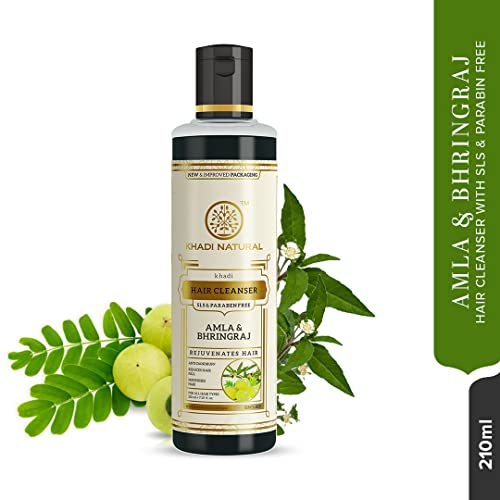 Khadi Natural Amla & Bhringraj Shampoo/Cleanser for Controlling Dandruff & Hair fall | Shampoo for Reducing Scalp Irritation | Paraben & Sulphate-Free | Suitable for All Hair Types, 210ml