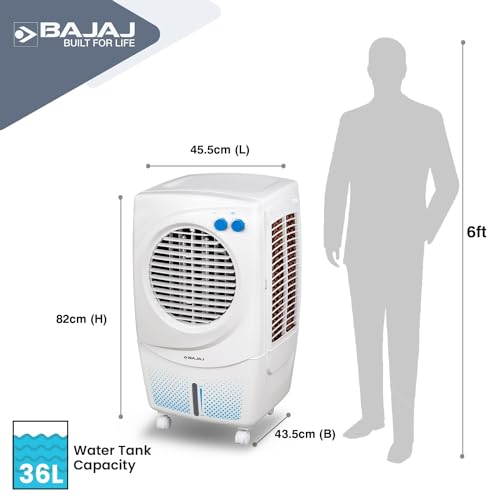 Bajaj PMH 36 Torque 36L Personal Air Cooler For Room| Duramarine Pump with 2-Yr Pump Warranty| 3-Yr Warranty (1 Yr Std + 2 Yr Extn)| TurboFan Technology| Powerful Air Throw| 3-Speed Control| Portable