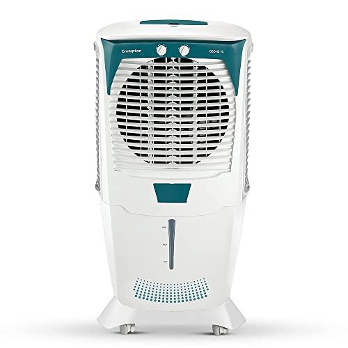 Crompton Ozone Desert Air Cooler- 75L; with Everlast Pump, Auto Fill, 4-Way Air Deflection and High Density Honeycomb Pads; White & Teal