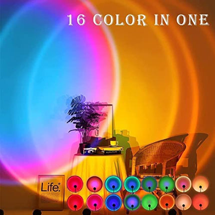 Desidiya® Sunset Lamp Projection: Romantic 16 Colors Changing Night Light with Remote for Family Atmosphere, Perfect for Adults, Children, Couples, Bedroom.