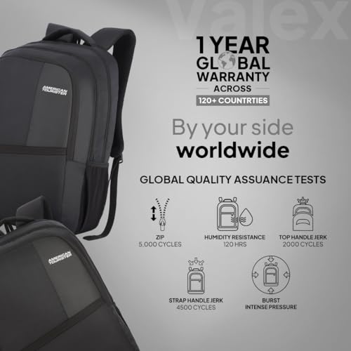 American Tourister Valex 28 Ltrs Large Laptop Backpack with Bottle Pocket and Front Organizer- Black