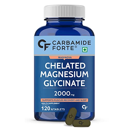 Carbamide Forte Chelated Magnesium Glycinate Supplement 2000mg Per Serving | Magnesium Supplement Supports Muscle Recovery & Better Sleep - 120 Veg Tablets