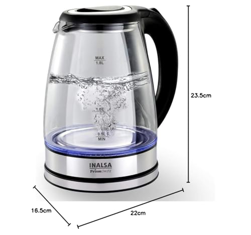 INALSA Electric Kettle for Hot Water |1.8 L Capacity| LED Illumination & Boro-Silicate Body| 2 Year Warranty|Multipurpose Electric Kettle| Water Boiler (Prism Inox)