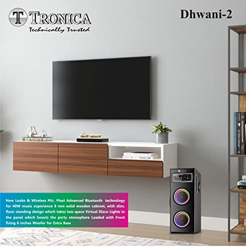 Tronica Dhwani-2 DJ 40W Bluetooth Tower Home Theater System with Free Wireless MIC, Supports Pendrive/SD Card/FM/Aux/TV with Remote