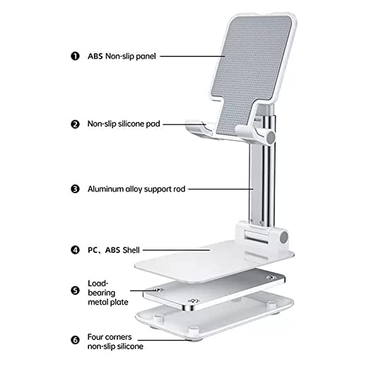 BLAXSTOC DC-787 Foldable Mobile Tabletop Stand Adjustable Phone Holder and iPad Stand & For Bed , Table, Office, Video Recording Compatible With All Smartphones, iPad, Tablet (Black, White & Pink )