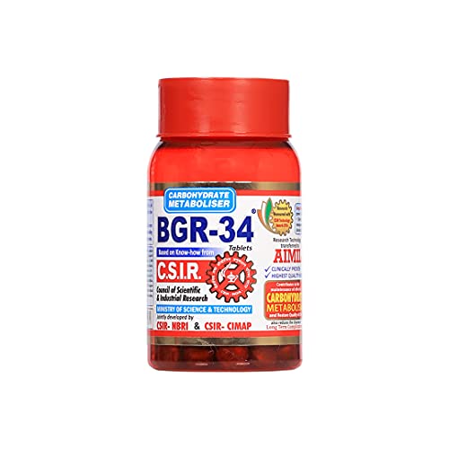 AIMIL BGR-34 Tablets - 100 Tablets | Herbal Carbohydrate Metaboliser | Giloy, Methi, Vijaysar, Gudmar and More Herbs | R&D by CSIR