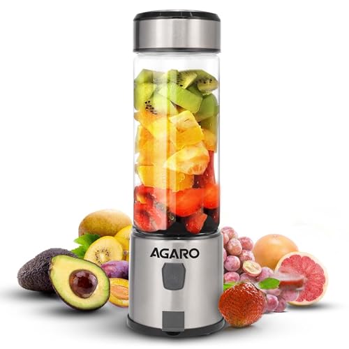 AGARO Galaxy Portable Blender, Portable Hand Blender For Kitchen, 450ml, For Smoothies, Shakes, 126W, 3000 mAh Battery, USB Rechargeable, Stainless Steel Blade.