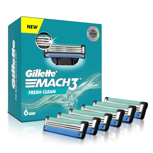 Gillette Mach3 Shaving 3-Bladed Cartridges, Pack of 6