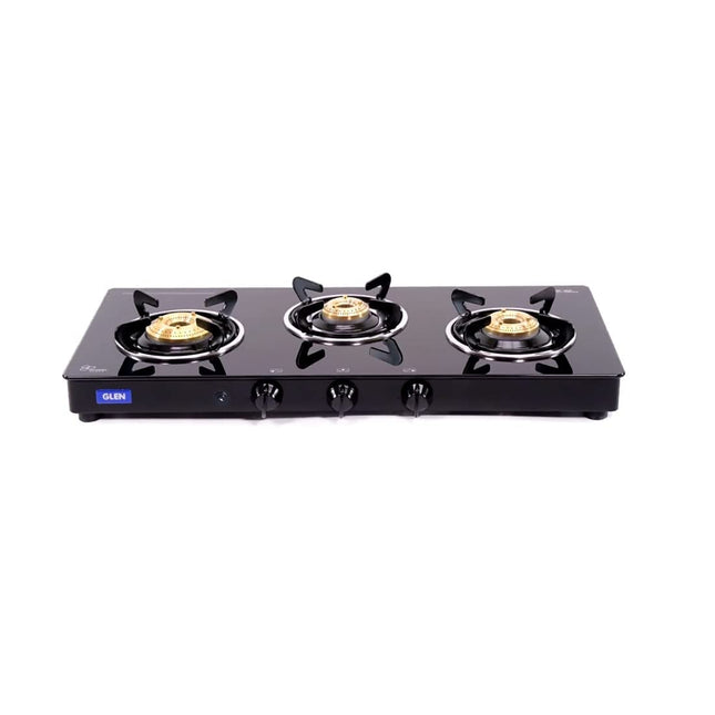 Glen 3 Burner Gas Stove Auto Ignition with SS Drip Tray (CT3B73BLBBAI Cooktop, Black)