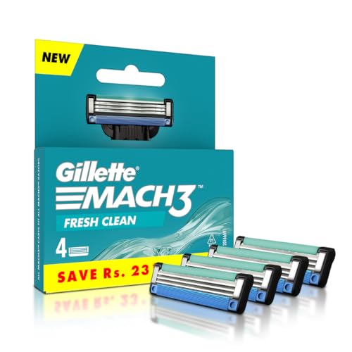 Gillette Mach 3 Manual Shaving Razor Blades For Men - 4 Count Pack (Cartridge)