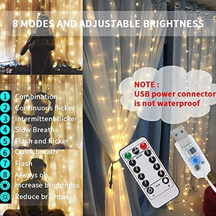 Desidiya 8 Modes Curtain Lights 300 LEDs 10 Fairy Light 3Mtr Each Indoor/Outdoor Decoration for Diwali, Christmas, Wedding, Party, Home, Patio Lawn with Remote and USB Power Supply (White), 3 meters