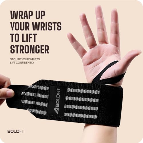 Boldfit Nylon Wrist Supporter for Gym Wrist Band for Men Gym&Women with Thumb Loop Straps-Wrist Wrap Gym Accessories for Men Hand Grip&Wrist Support Sports Straps for Gym,Weightlifting-Grey,One Size