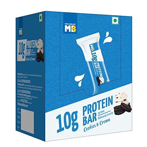 MuscleBlaze 10 grams Protein Bar, Cookies & Cream, Protein Blend, Fibre, 100% Veg, Gluten-Free, Healthy Protein Snacks, For Energy & Fitness (Pack of 6)