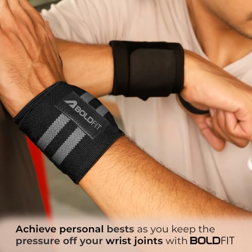 Boldfit Polyester Wrist Supporter for Gym Wrist Band for Men Gym & Women with Thumb Loop Straps Accessories for Men Hand Grip & Wrist Support Sports Straps for Gym, Weightlifting -(Grey)