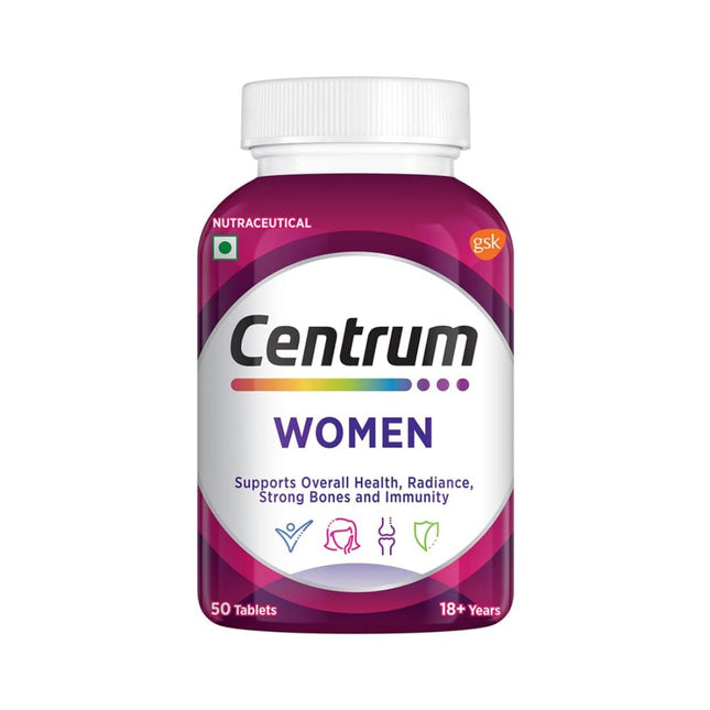 Centrum Women, World's No.1 Multivitamin with Biotin, Vitamin C & 21 vital Nutrients for Overall Health, Radiance, Strong Bones & Immunity (Veg) Pack of 50 tablets