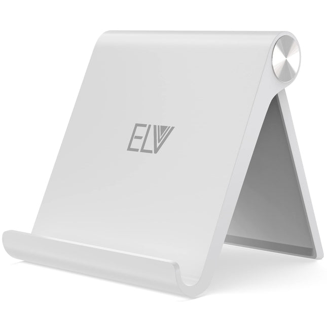 Elv Foldable, Portable, Tablet/Phone Stand. Compatible Phone Holder for iPhone, Android, Samsung, OnePlus, Xiaomi, Oppo, Vivo, Asus. Perfect for Bed,Office, Home,Gift and Desktop (White)