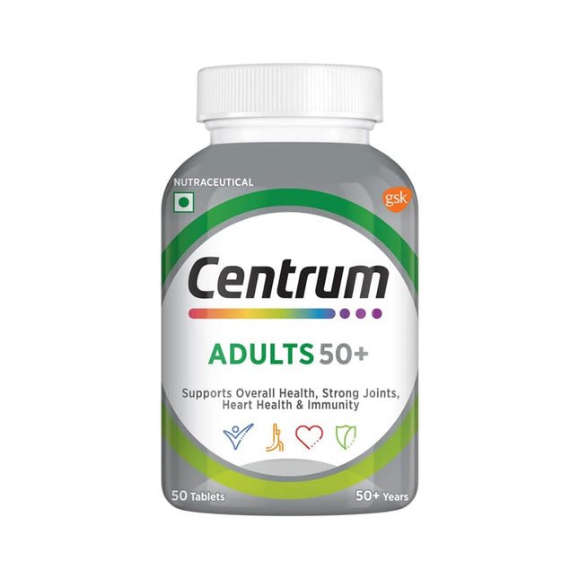 Centrum Adult 50+, World's No.1 Multivitamin with Calcium, Vitamin D3 & 21 other Nutrients for Overall Health, Strong Joints & Heart Health (Veg) 50 Tablets