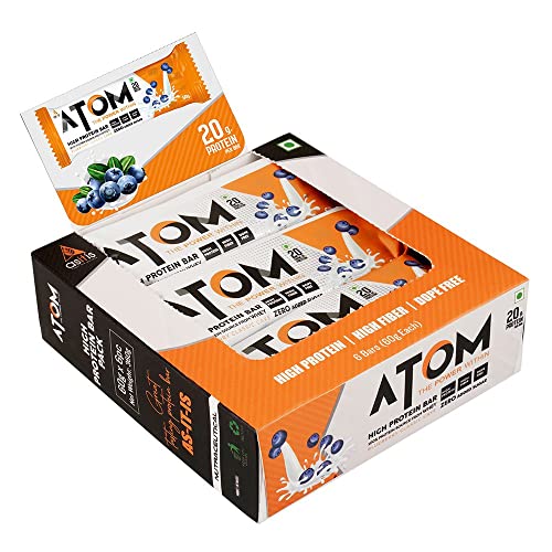 AS-IT-IS ATOM High Protein Bar | 20g Protein | Zero Transfat | Zero Added Sugar | Whey Protein Concentrate, Isolate & Hydrolysate as Protein Source | Pack of 6 (60g x 6) | Blueberry cake