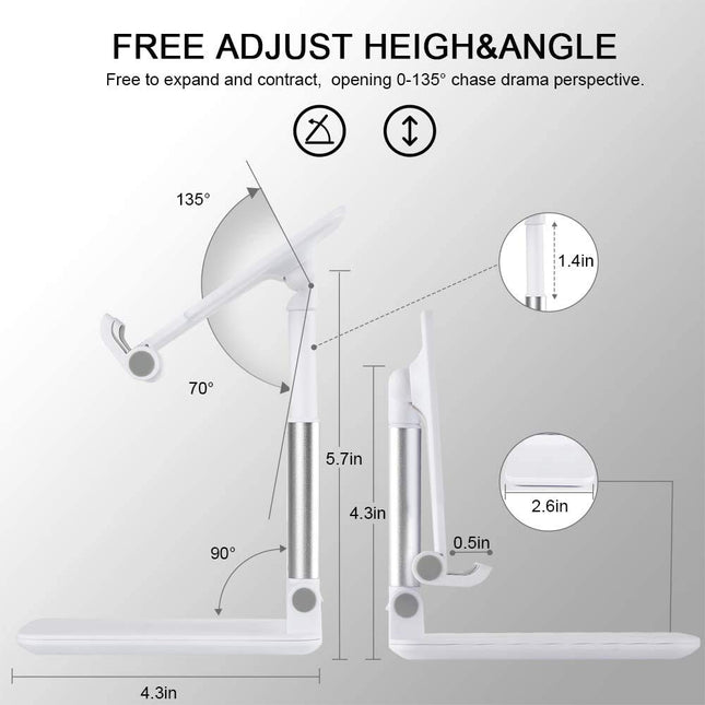 Dyazo Telescopic Multi Angle Adjustable and Foldable Mobile Phone Tabletop Stand, Anti Slip and Scratch Resistant, Compatible for Samsung Galaxy, MI, Vivo, iPhone, Oppo and All Mobile Phones- White