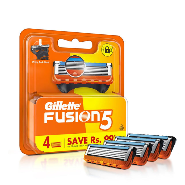 Gillette Fusion Manual Blades for men with styling back blade - 4 count for Perfect Shave and Perfect Beard Shape