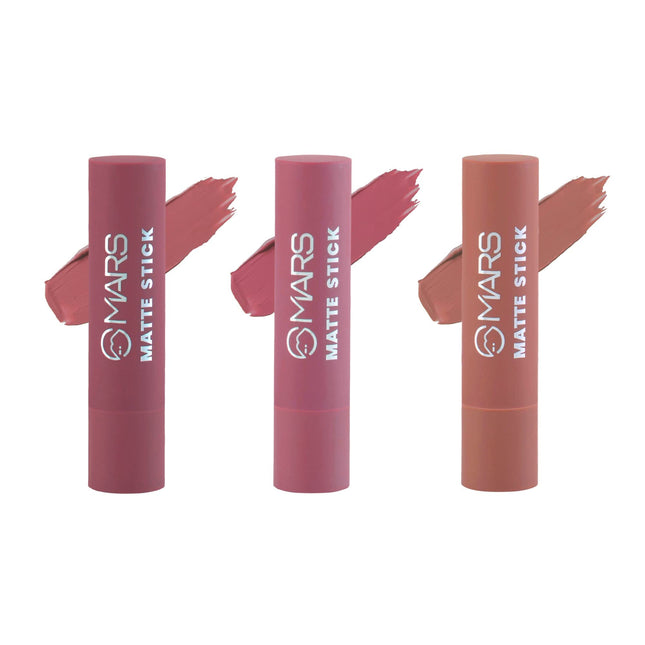 MARS Matte Box Set of 3 Lipsticks for Women | Long-Lasting | Smooth Finish | Moisturising | One Swipe Pigmentation (3x3.2 gm) (02-Peaches & Nudes)