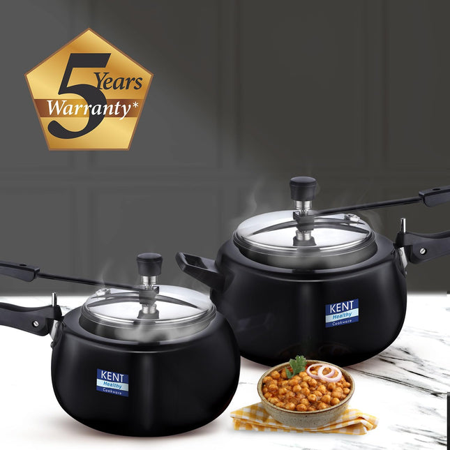 KENT Hard Anodised Cooker With Ss Inner Lid | 3 Litre | Suitable For Induction | 5 Years Warranty | Black