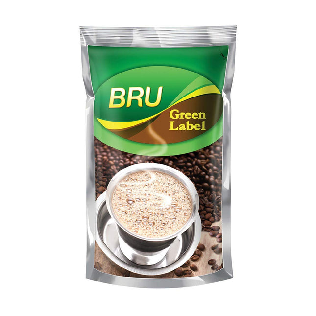 BRU Green Label Filter Coffee Powder 500 g Pouch|| Lightly Roasted Ground Coffee Beans from South India - Rich & Strong Blend of Coffee & Chicory