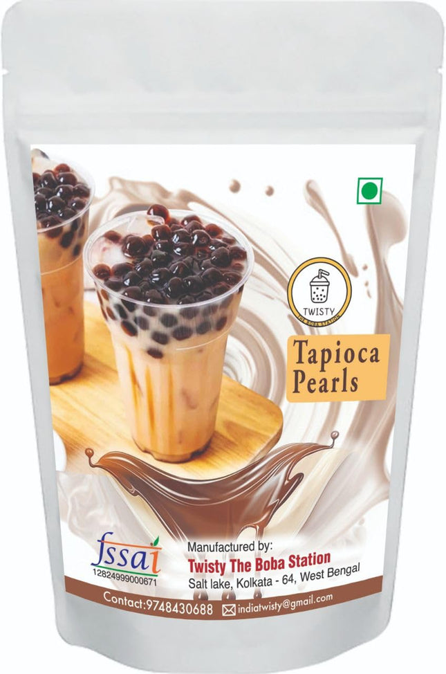 Twisty The Boba Station® Tapioca Pearls for Bubble Tea, Milkshakes, Ice Cream and Yogurt | Boba Tea Ingredients | 5 Straws with the Packet (250Grams)