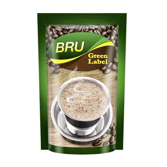 BRU Green Label Filter Coffee Powder 500 g Pouch|| Lightly Roasted Ground Coffee Beans from South India - Rich & Strong Blend of Coffee & Chicory