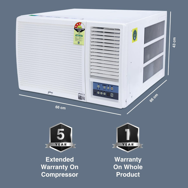 Godrej 1.5 Ton 3 Star, Turbo Mode Window AC (Copper, Anti-Dust Filter, Anti-Freeze Thermostat, 2024 Model, AC 1.5T WFC 18UTC3-WWB Window, White)