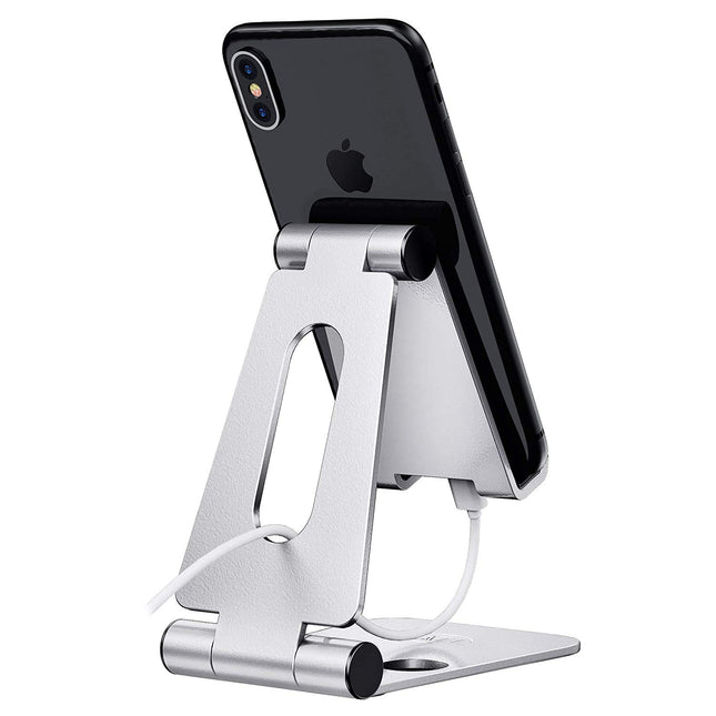 Elv Aluminium Adjustable Mobile Phone Foldable Holder Tabletop Stand Dock Mount for All Smartphones, Tabs, Kindle, iPad (Moonlight Silver)