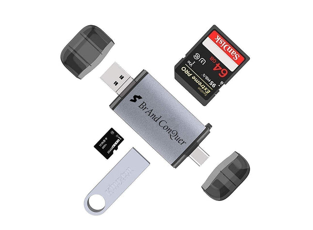 Brand Conquer Metal Body 6 in 1 with OTG, SD Card Reader, USB Type C, USB 3.0 and Micro USB, For Memory Card | Portable Card Reader | Compatible With TF, SD,Micro SD,SDHC, SDXC, MMC,RS-MMC, Micro SDXC