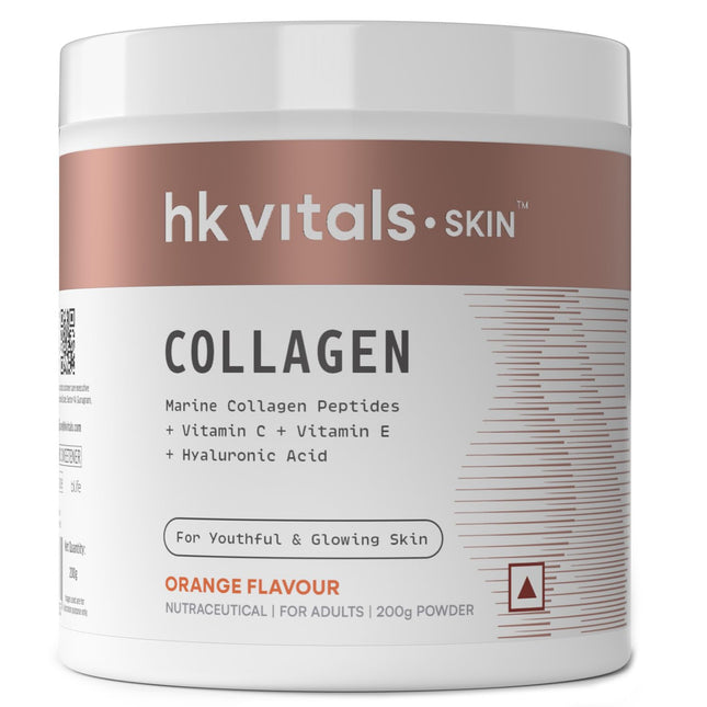 HealthKart hk vitals Skin Radiance Collagen Powder (Orange, 200g) | Marine Collagen | Collagen Supplements for Women & Men with Biotin, Vitamin C, E & Sodium Hyaluronate, for Healthy Skin, Hair & Nails