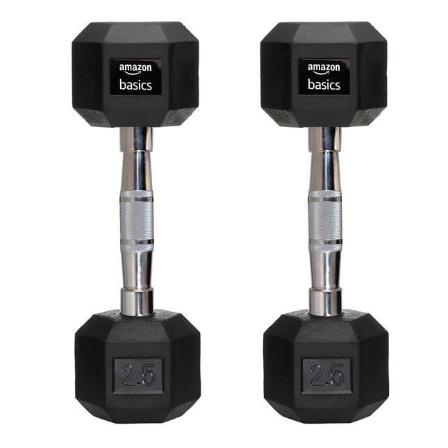 amazon basics Rubber Encased Hex Dumbbell Weight Set Of 2, 2.5 Kg,Black