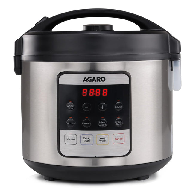 AGARO Royal Electric Rice Cooker, 5L Ceramic Coated Inner Bowl, Steam Basket, 6 Preset Cooking Function with Advanced Fuzzy Logic, Keep Warm Function, Cooks up to 8 Cups (1500g) of Raw Rice, Silver.