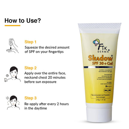 Fixderma Shadow Sunscreen SPF 30+ PA+++ Gel | Sunscreen For Oily Skin, Body & Face | Sunscreen For UVA & UVB Protection | Women & Men | Water Resistant- 40gm