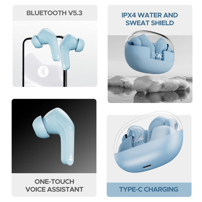 boAt Airdopes 311 Pro Truly Wireless in Ear Ear Buds w/Up to 50 HRS Playtime, Dual Mics with ENx™ Tech, 50 ms Low-Latency Beast™ Mode, ASAP™ Charging, IWP™ Tech(Dusk Blue)