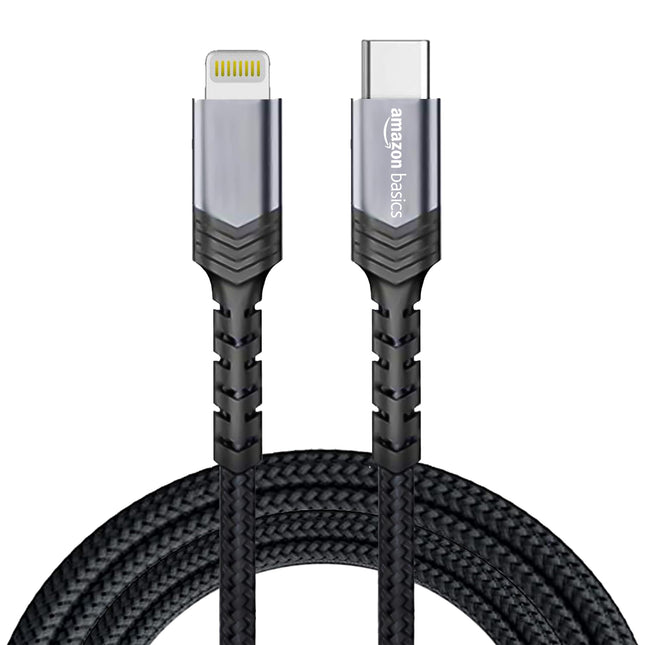 amazon basics Type C To Lightning 27W Fast Charging Nylon Braided Usb C Cable For Iphone 14,14 Pro,14 Pro Max,14 Plus,13,13 Pro,13 Pro Max,13 Mini,12,12 Pro,11,11 Pro Max,X,8 (1.2 Meter),Black